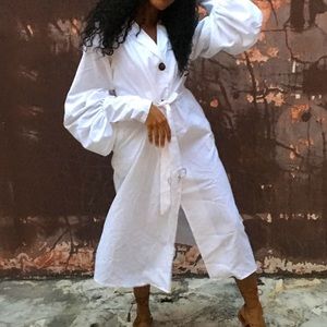 Shein Self Tie Leg-Of-Mutton-Sleeve Shirt Dress